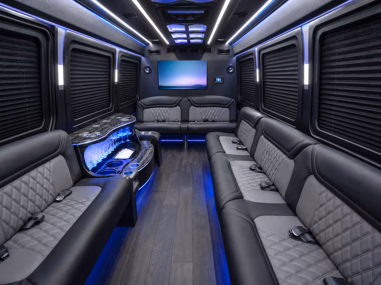 greensboro 15 passenger party bus inside